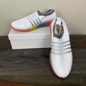 NWOT Jolimall White Knit Slip On Sneakers Rainbow Sole